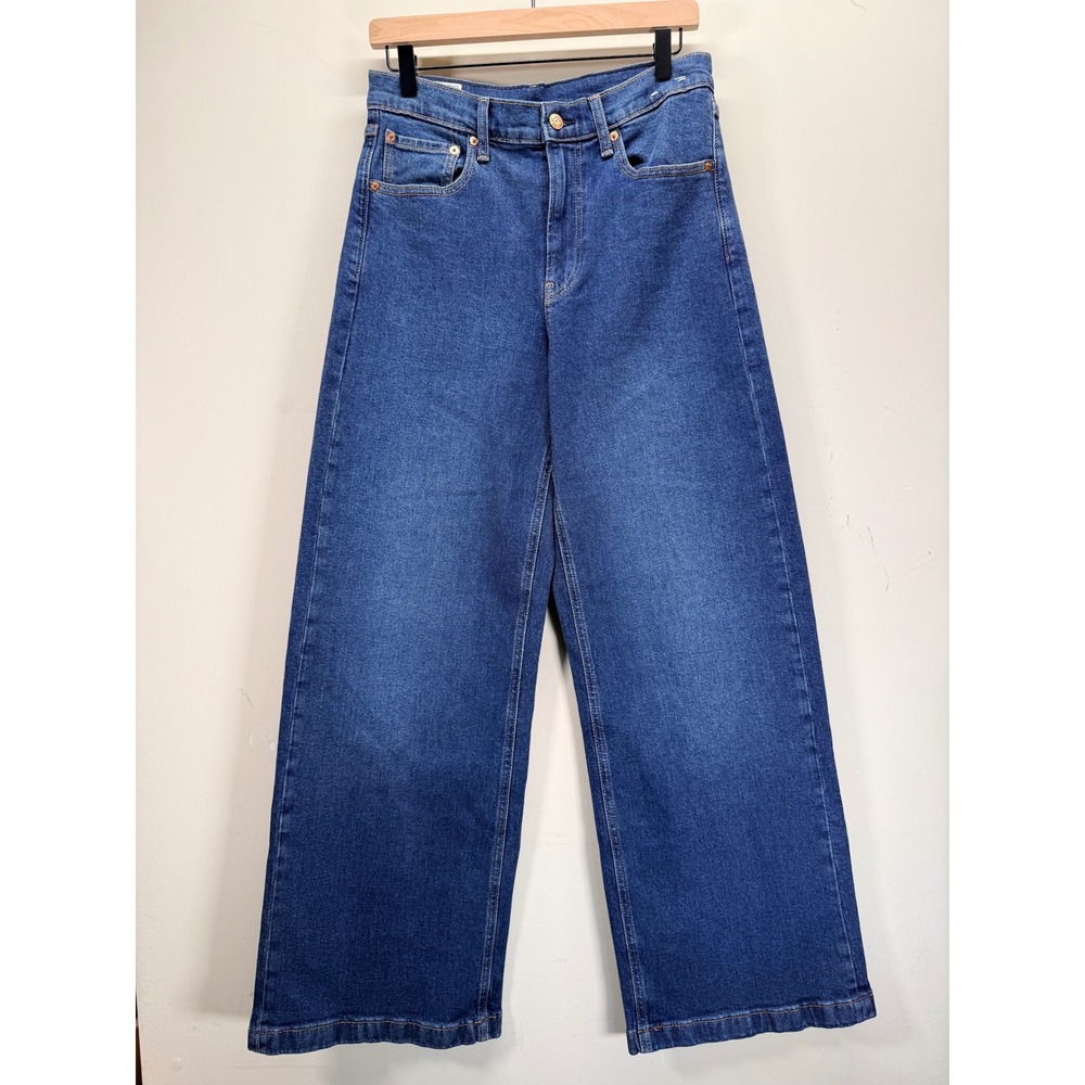 Gap High Rise Stride Wide Leg Jeans Blue Dark Wash 28 6R Regenerative Cotton